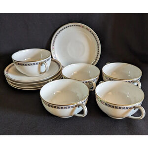 Vtg Noritake NIPPON Double Handled Consomme Soup Cups & Saucers Set Bone China